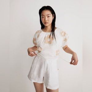 Madewell Embroidered Poplin Puff-Sleeve Cutout Crop Top Size Medium